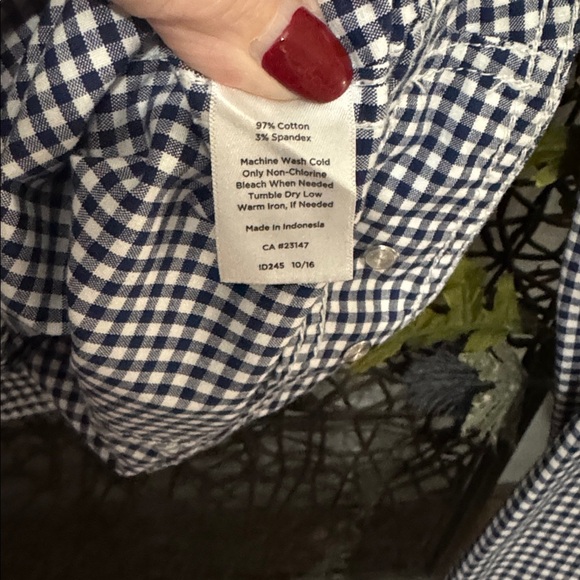 Talbots Navy Gingham Cropped Jacket Small | Cotton Stretch Button Front Blazer - Picture 7 of 8